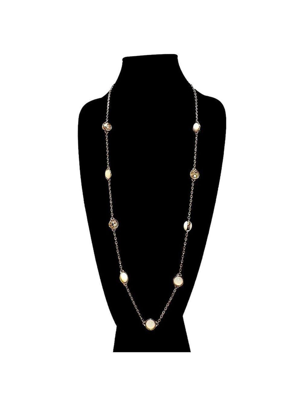 Ann Taylor LOFT Gold Crystal Ivory Ball Station Necklace NWT